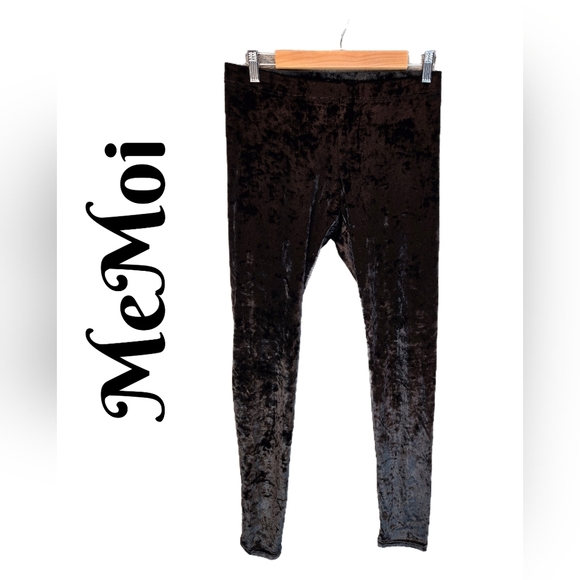 MeMoi Leggings Womens Sz M-L Black Crushed Velvet Stretch Comfort Dress it Up - Picture 1 of 9